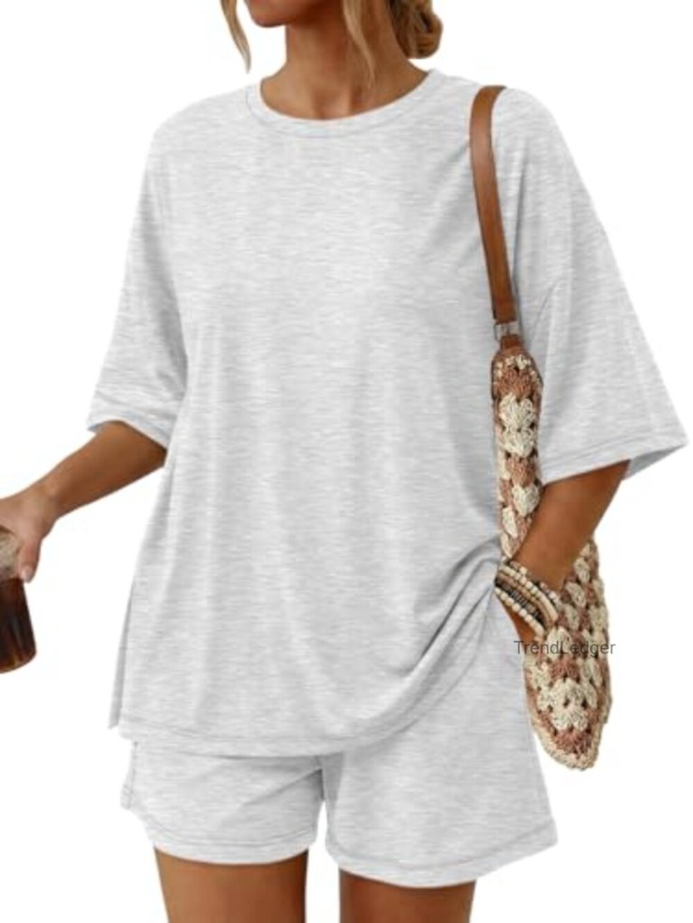 Women's 2 Piece Lounge Set Rayon Blend Short Sleeve Oversized Top & Shorts